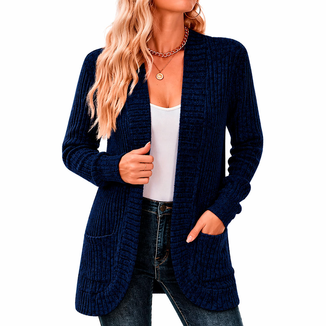 Damen Chenille Strickcardigan mit Taschen Jully