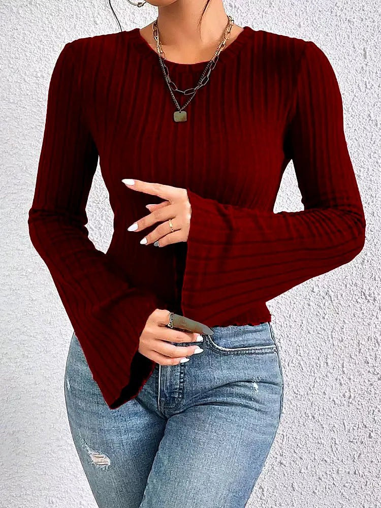 Women's Ribbed Crop Top Bell Sleeve