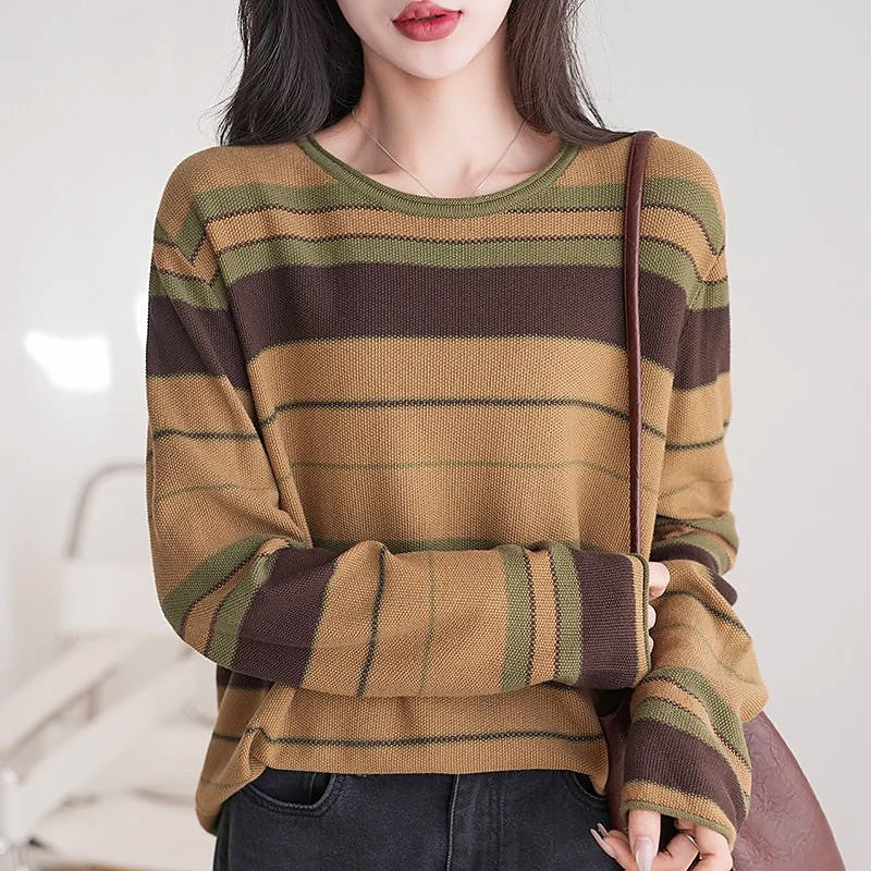Women's Striped Crewneck Fall Sweater Loose Fit