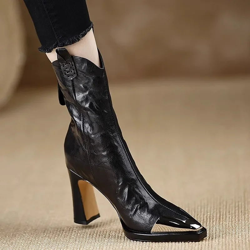 Women's Toe Cap Flared Heel Booties