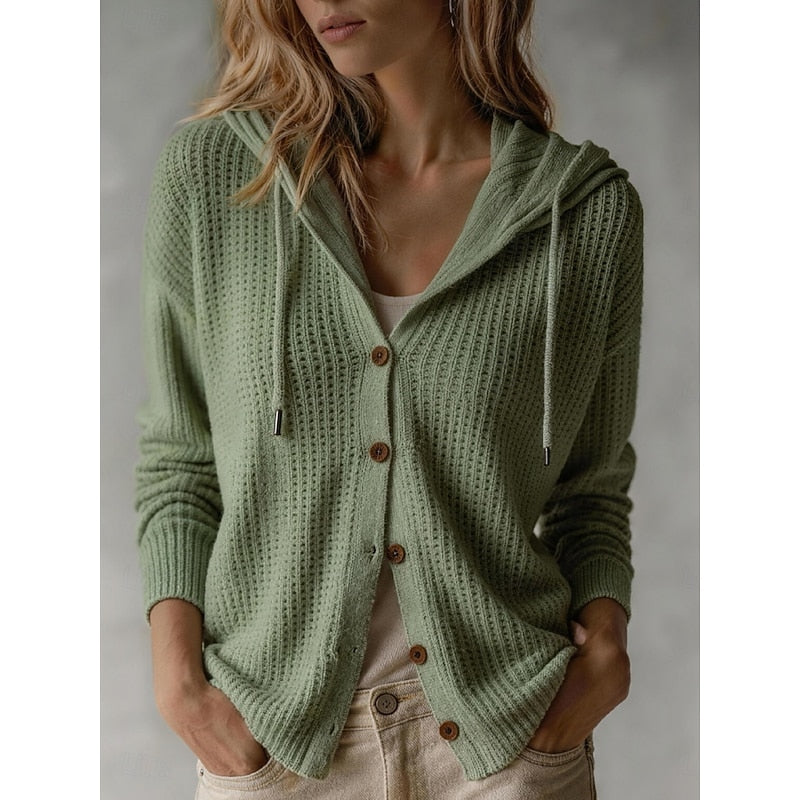 Women's Waffle Knit Hooded Button Shacket