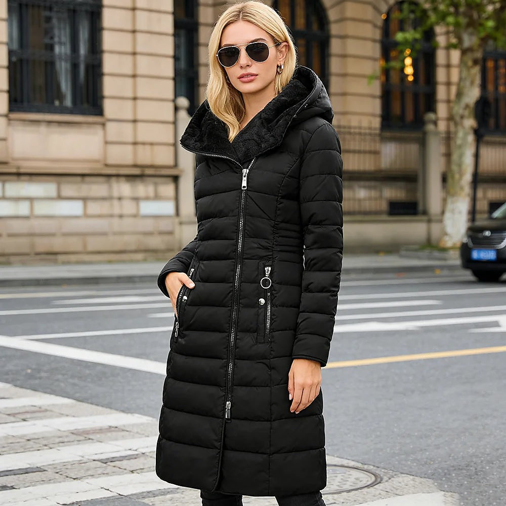 Women's Longline Quilted Hooded Winter Coat