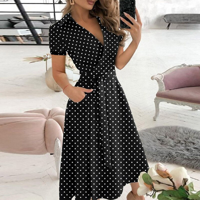 Damen A-Linien-Kleid mit Bindegürtel aus Polyester Jully