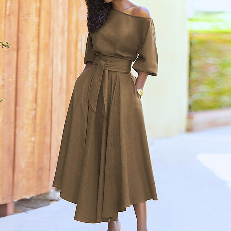 Damen A-Linien-Kleid mit Bindegürtel aus Polyester Jully