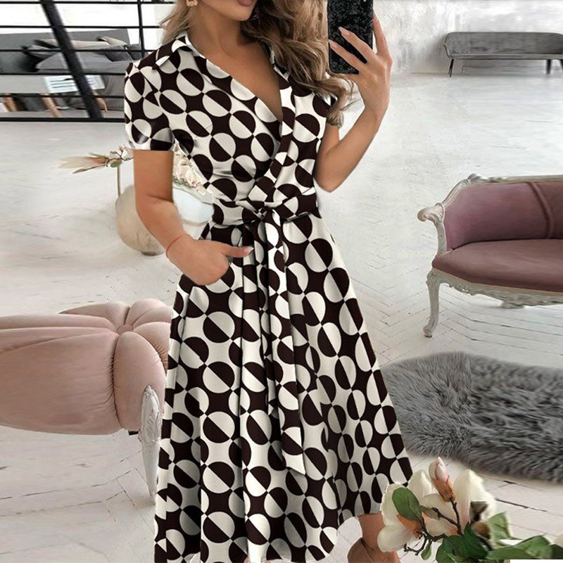 Damen A-Linien-Kleid mit Bindegürtel aus Polyester Jully