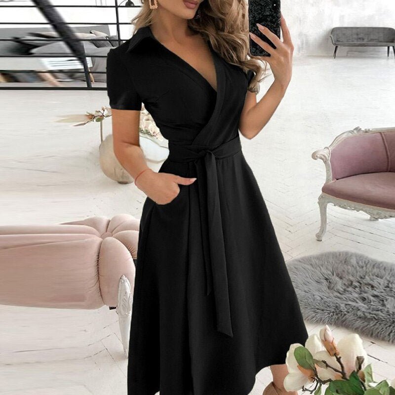 Damen A-Linien-Kleid mit Bindegürtel aus Polyester Jully