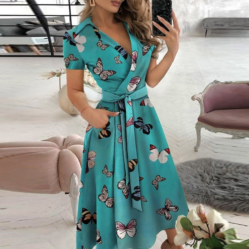 Damen A-Linien-Kleid mit Bindegürtel aus Polyester Jully