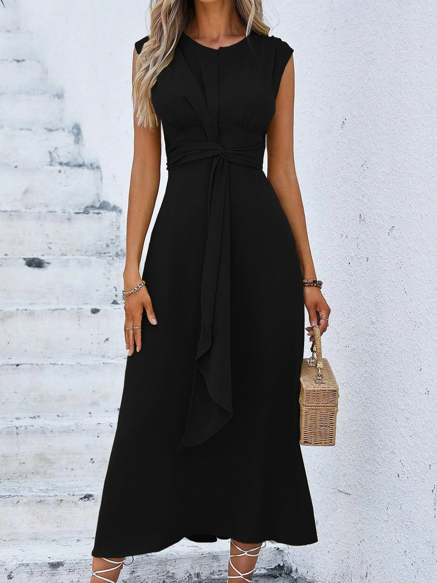 Damen A-Linien Kleid mit Gürtel und ärmellos Jully