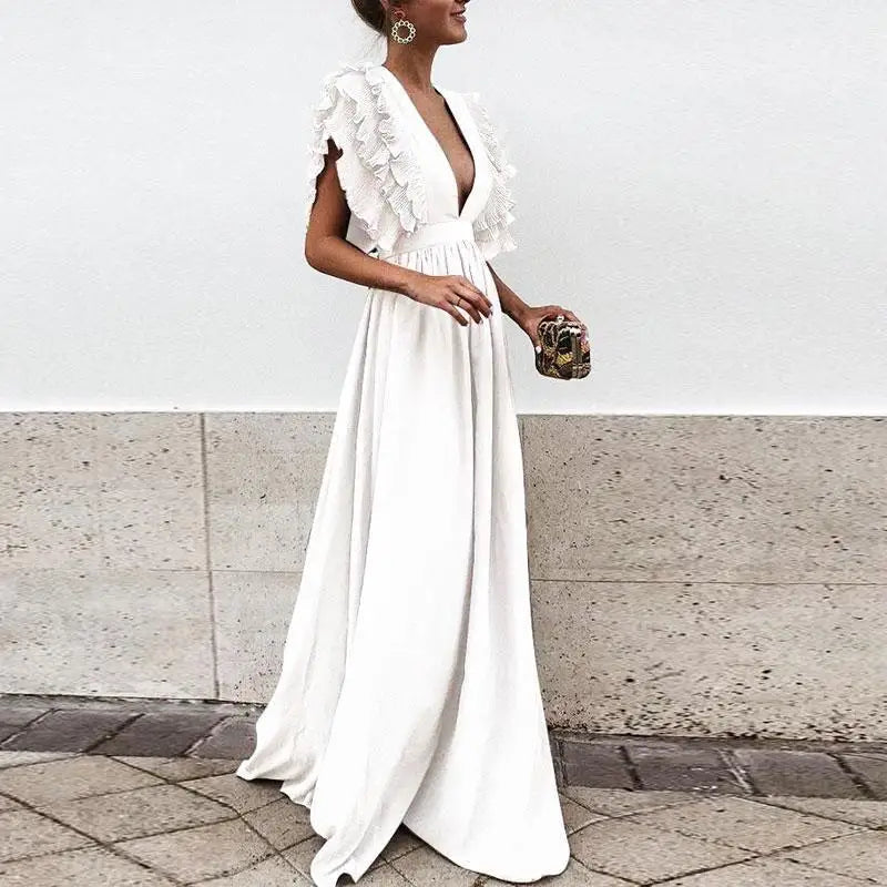 Damen Abendkleid mit Rüschenärmeln in Blau Jully