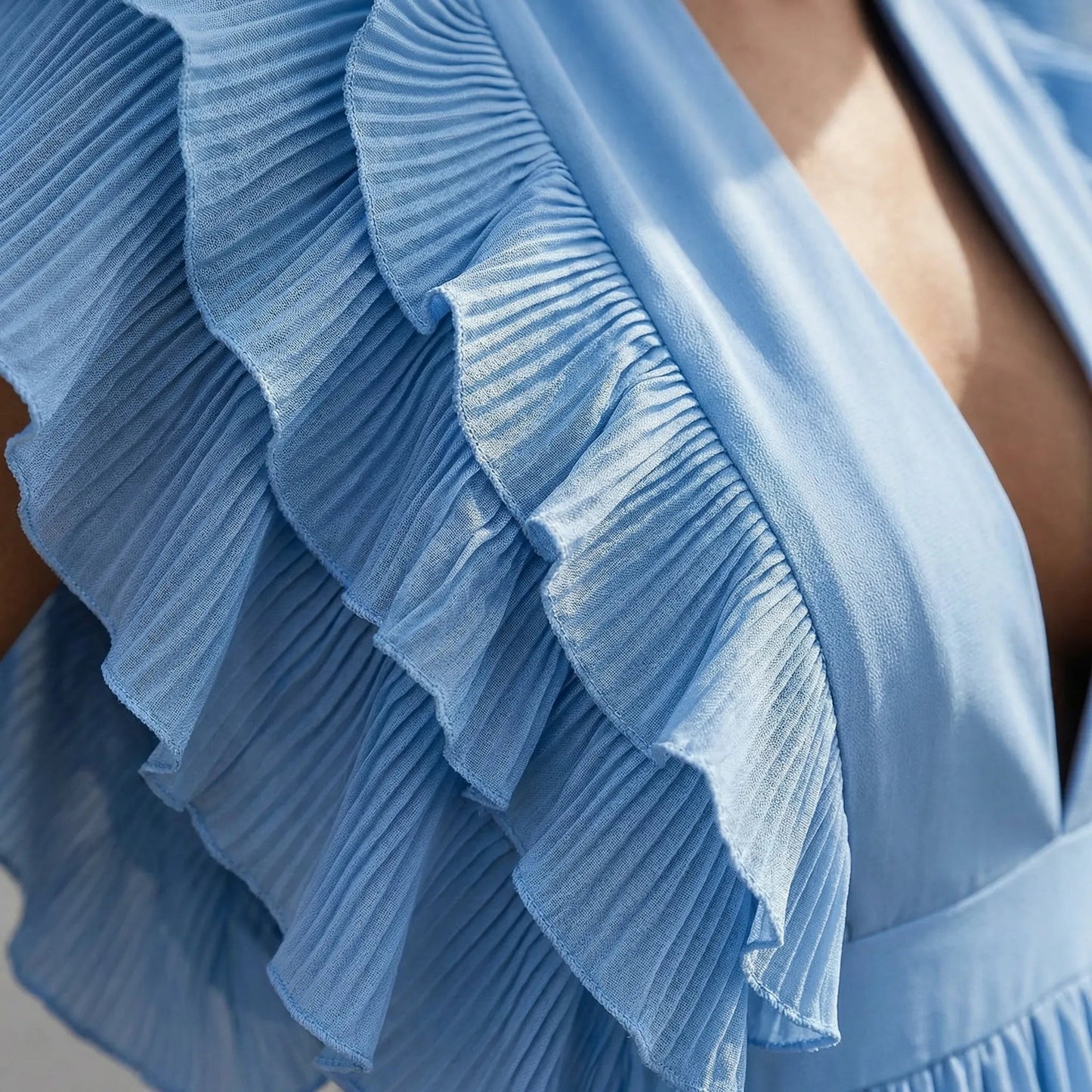 Damen Abendkleid mit Rüschenärmeln und V-Ausschnitt Jully