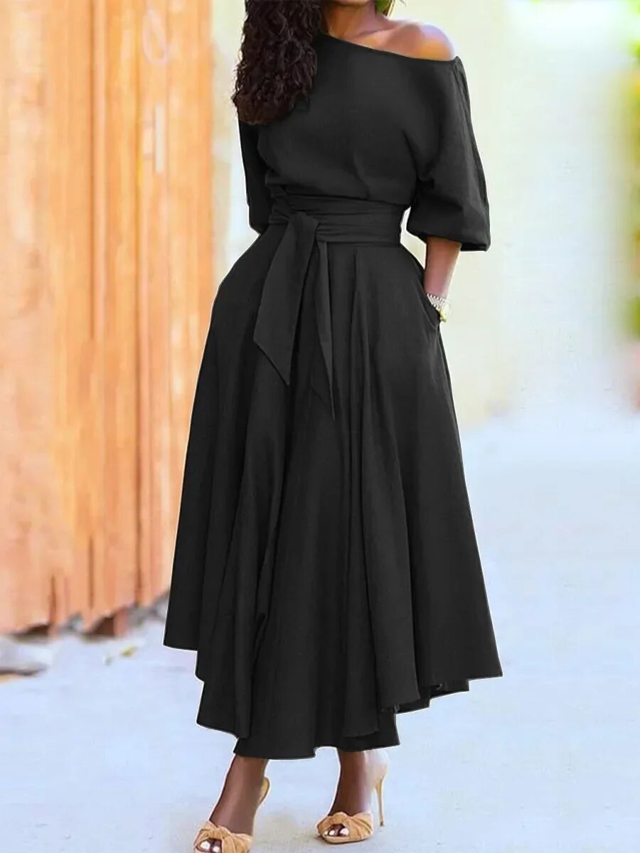 Damen Abendkleid mit Schnürung und Laternenärmeln Jully