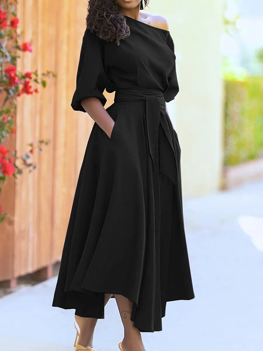 Damen Abendkleid mit Schnürung und Laternenärmeln Jully