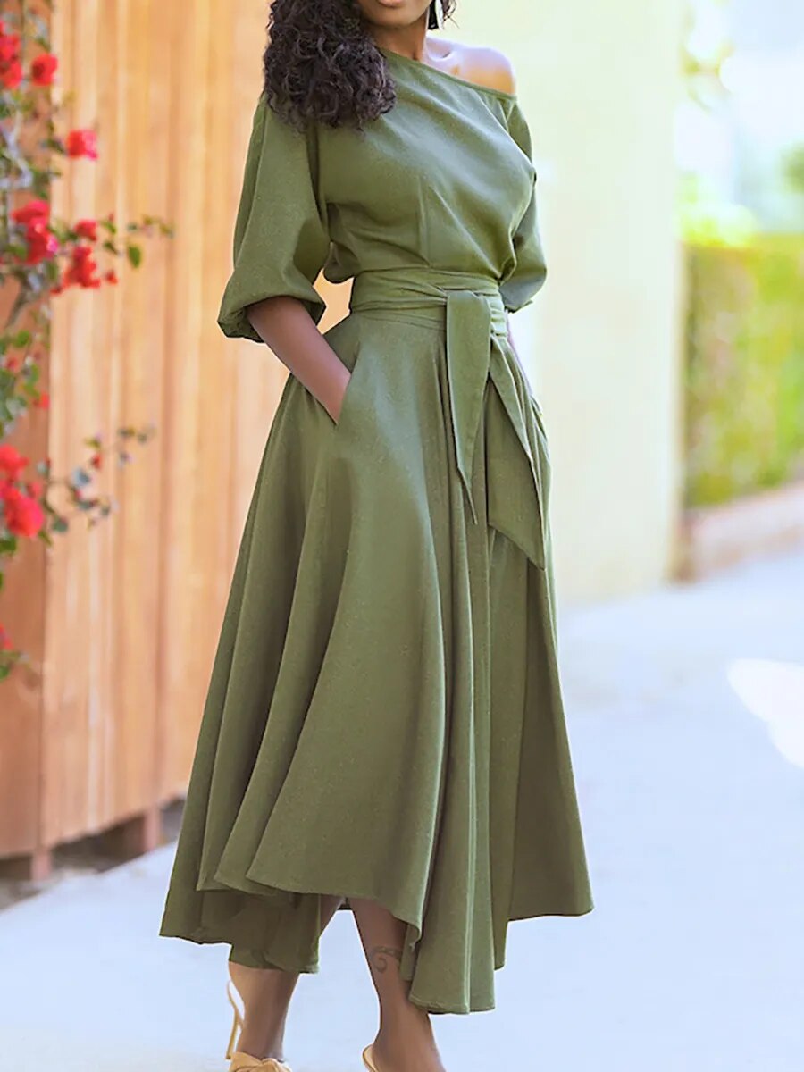 Damen Abendkleid mit Schnürung und Laternenärmeln Jully
