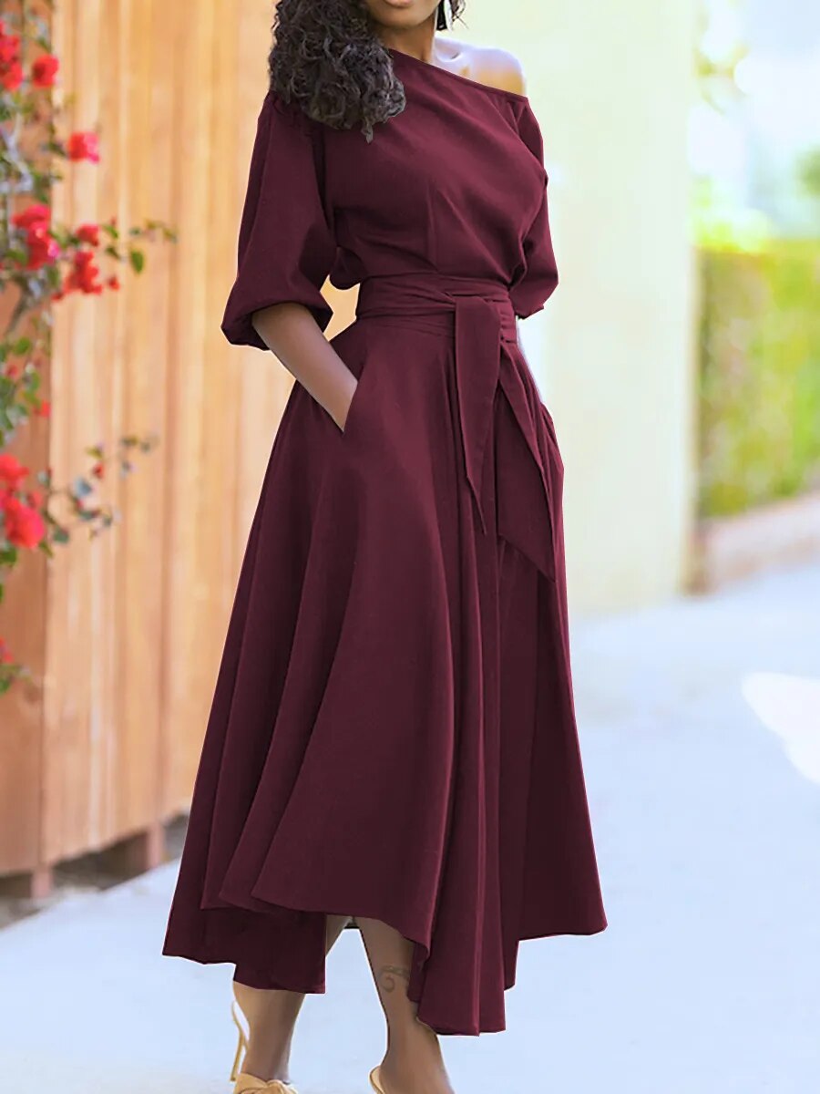 Damen Abendkleid mit Schnürung und Laternenärmeln Jully