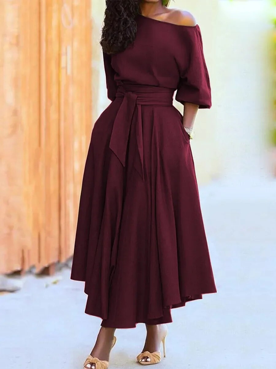 Damen Abendkleid mit Schnürung und Laternenärmeln Jully
