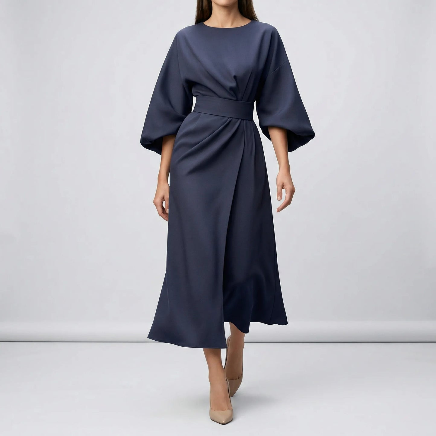Damen Abendkleid mit Taillengürtel und Laternenärmeln Jully