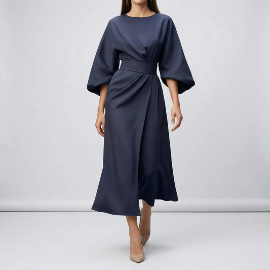 Damen Abendkleid mit Taillengürtel und Laternenärmeln Jully