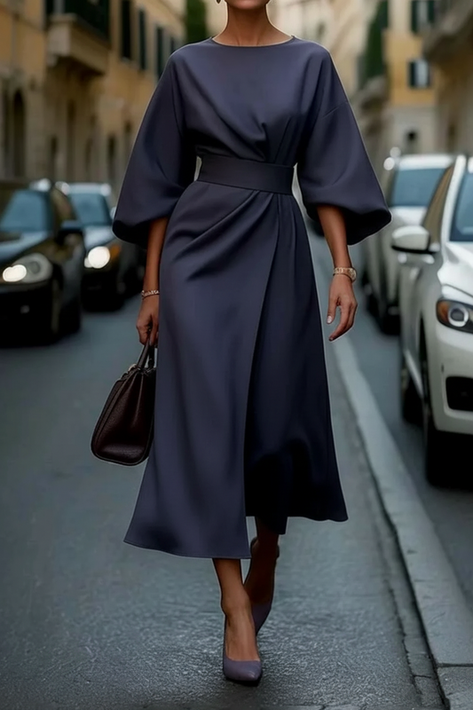 Damen Abendkleid mit Taillengürtel und Laternenärmeln Jully
