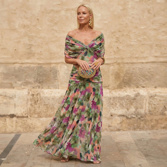 Damen Abendkleid mit eleganten Falten in bunten Farben Jully