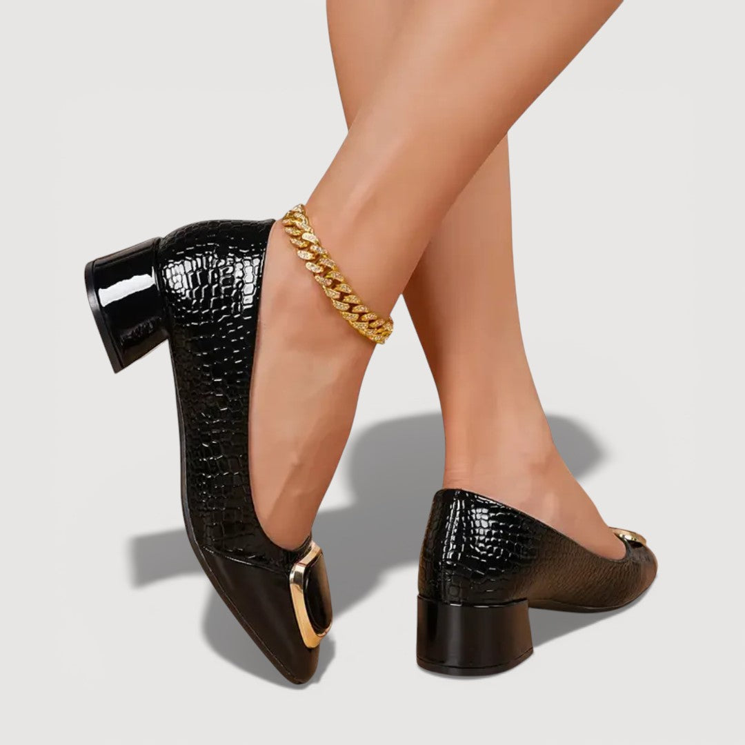 Damen Blockabsatzschuhe aus Leder mit Krokodilprägung Jully
