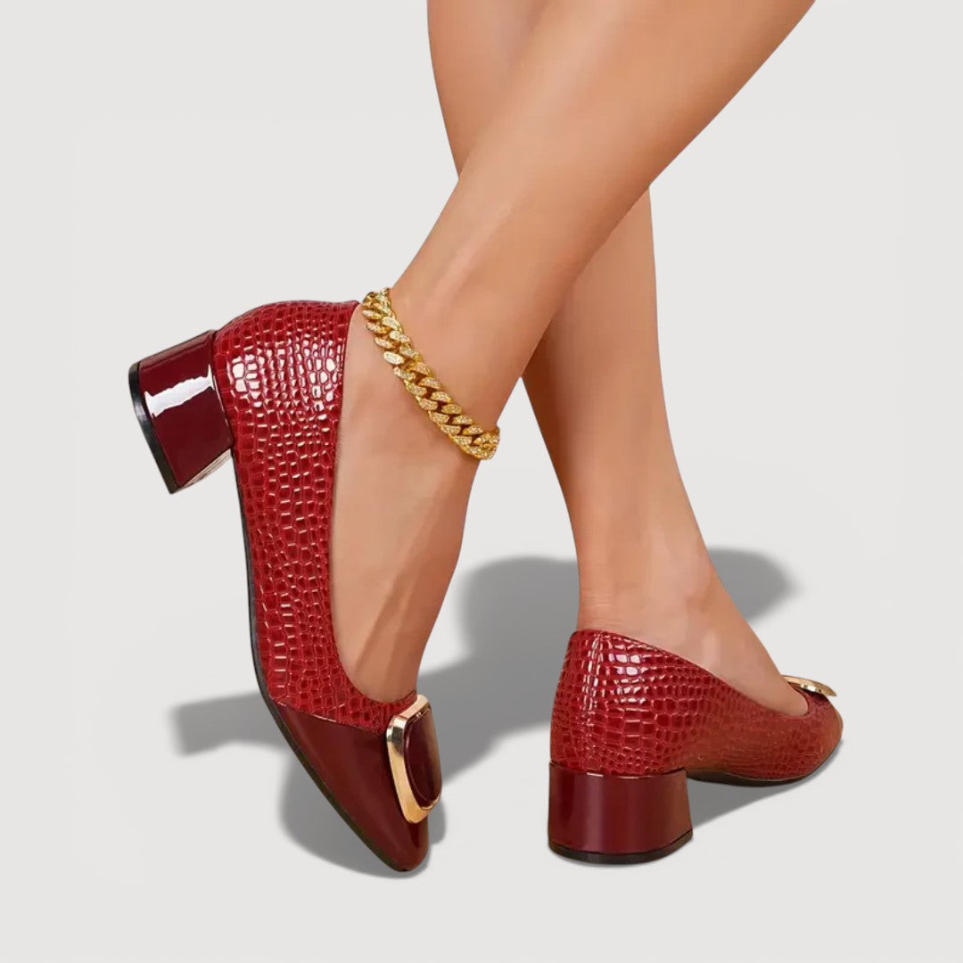 Damen Blockabsatzschuhe aus Leder mit Krokodilprägung Jully