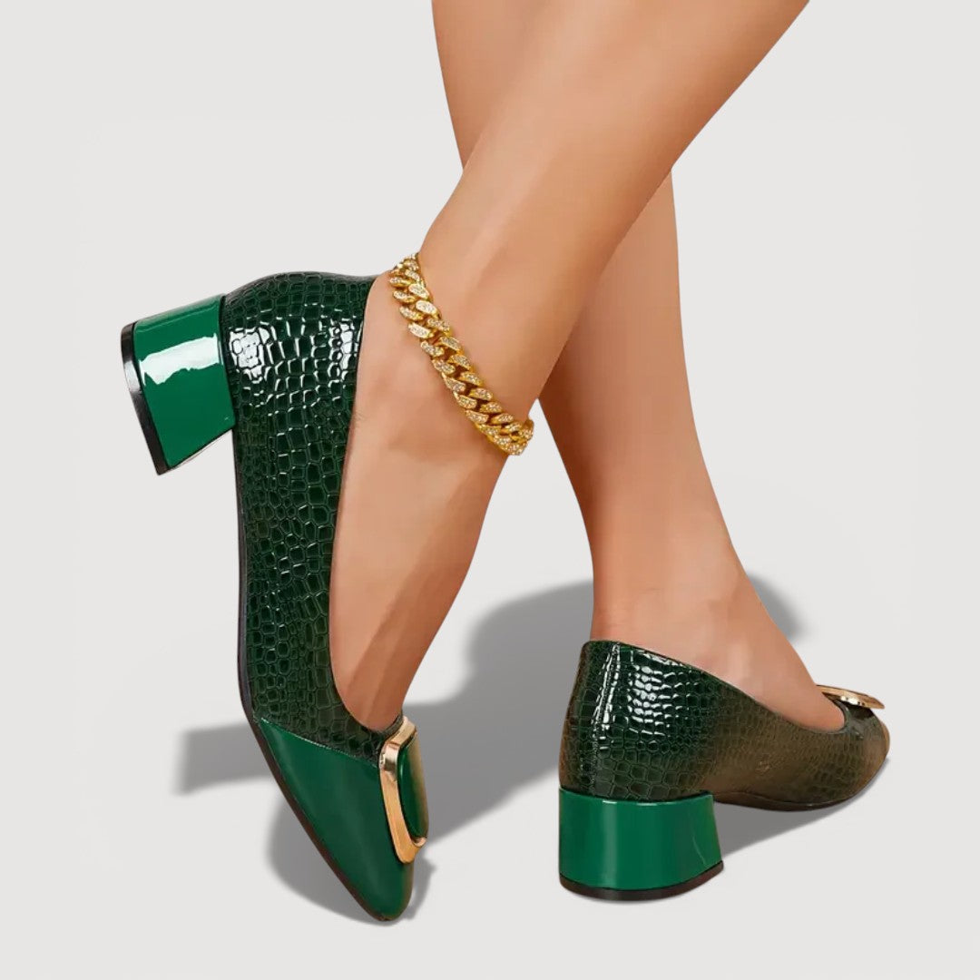 Damen Blockabsatzschuhe aus Leder mit Krokodilprägung Jully