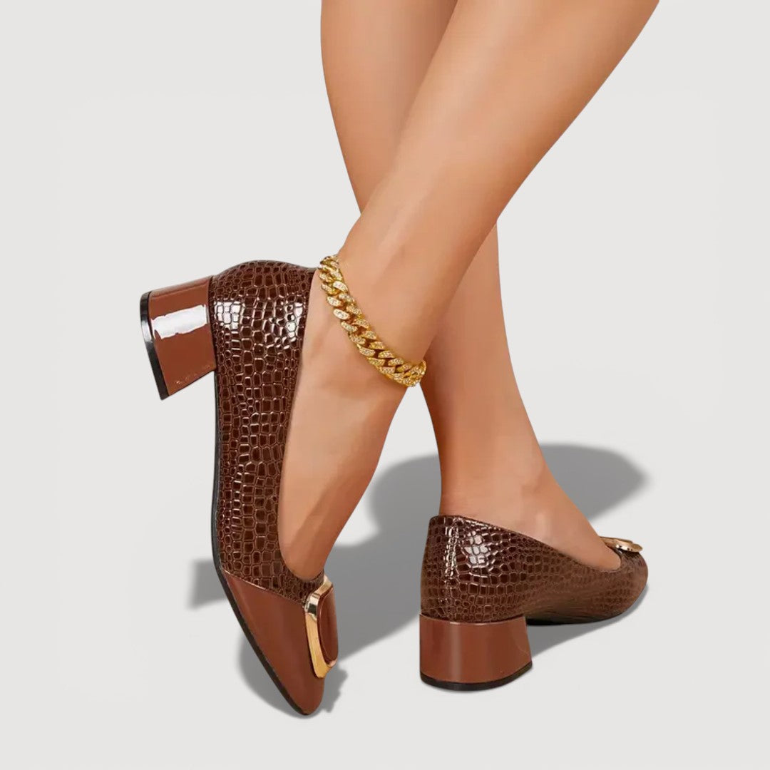 Damen Blockabsatzschuhe aus Leder mit Krokodilprägung Jully