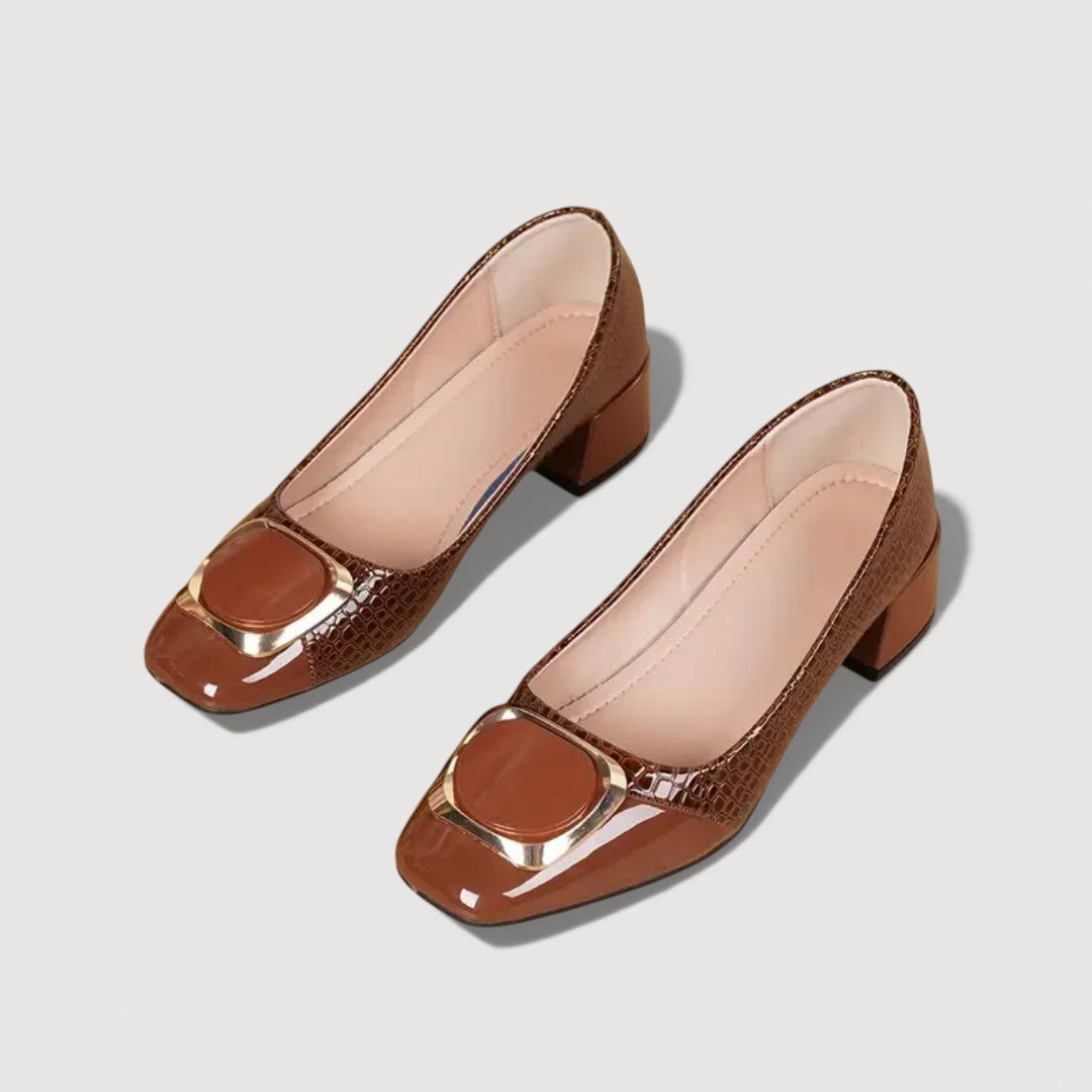 Damen Blockabsatzschuhe aus Leder mit Krokodilprägung Jully