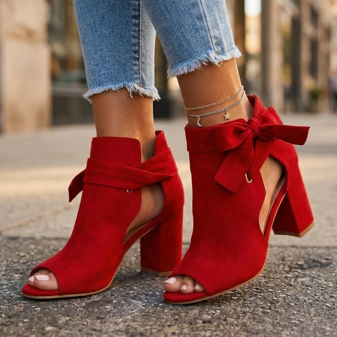 Damen Blockabsatzschuhe aus Wildleder mit Schleifendetail Jully