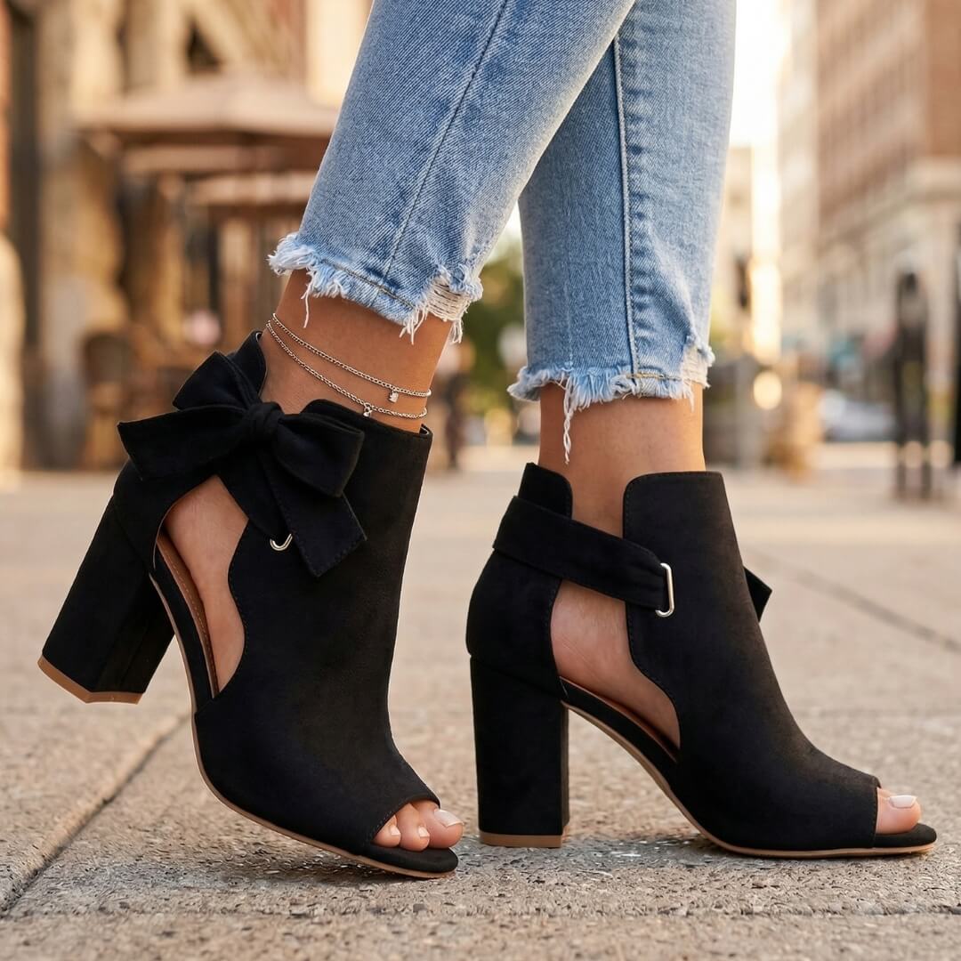 Damen Blockabsatzschuhe aus Wildleder mit Schleifendetail Jully