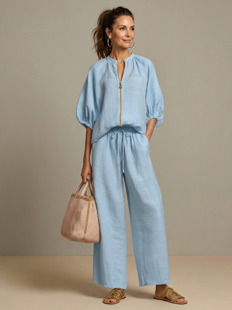 Damen Blouson-Oberteil mit Reißverschluss und weitem Bein Jully