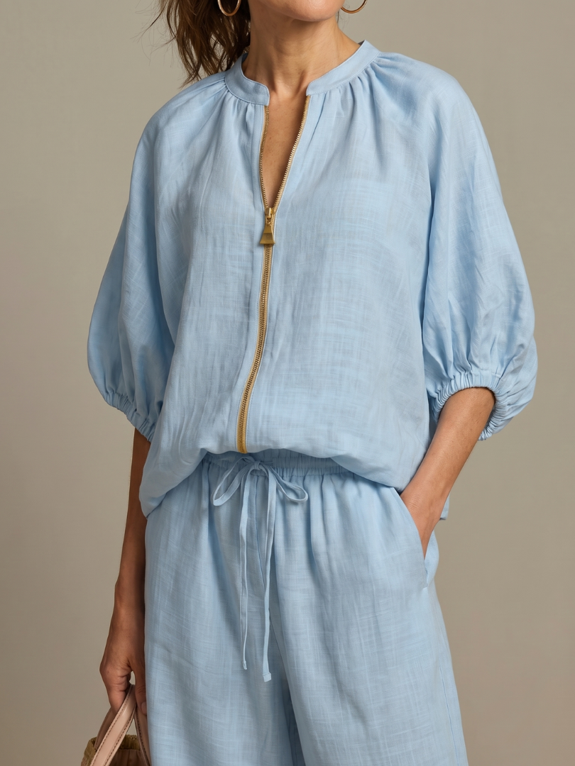 Damen Blouson-Oberteil mit Reißverschluss und weitem Bein Jully