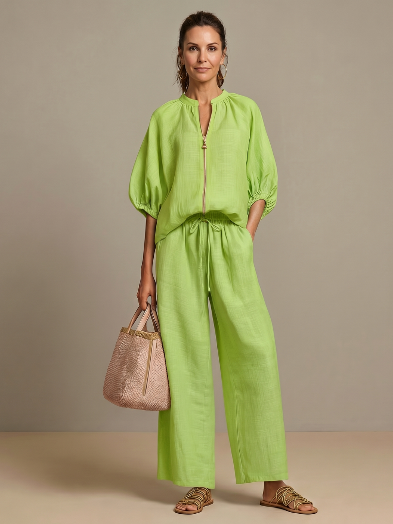 Damen Blouson-Oberteil mit Reißverschluss und weitem Bein Jully