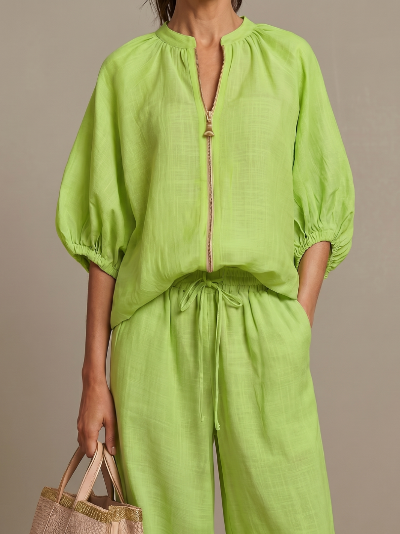 Damen Blouson-Oberteil mit Reißverschluss und weitem Bein Jully