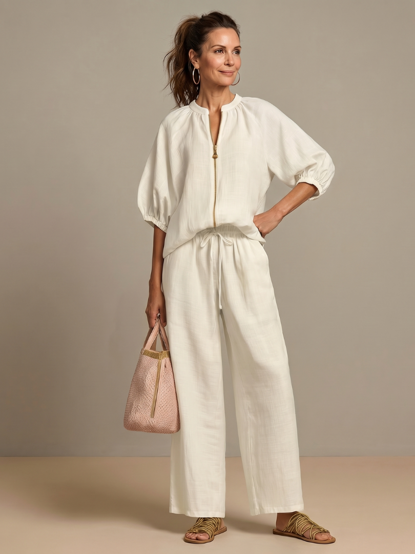 Damen Blouson-Oberteil mit Reißverschluss und weitem Bein Jully