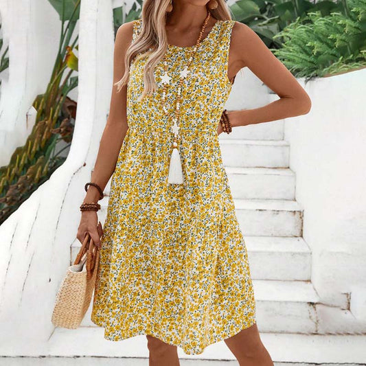 Damen Blumenkleid mit Rundhalsausschnitt Jully
