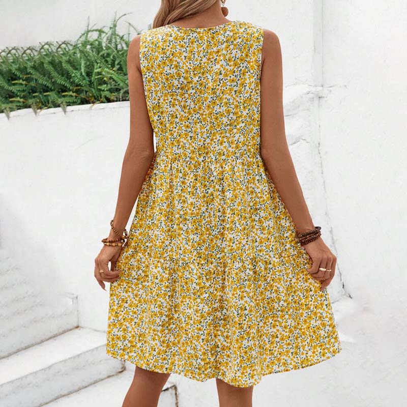 Damen Blumenkleid mit Rundhalsausschnitt Jully