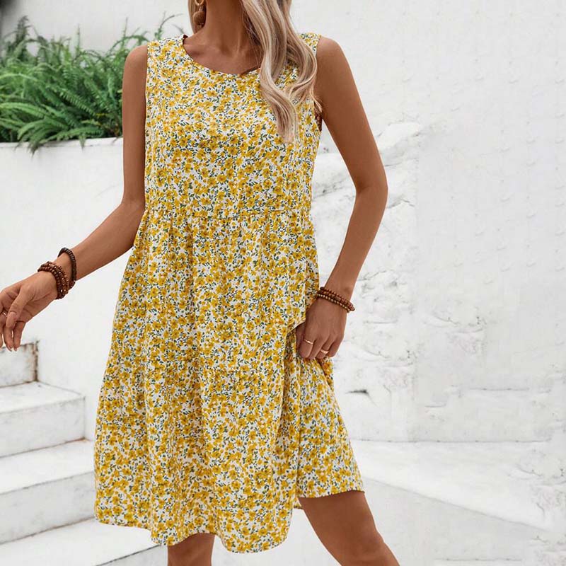 Damen Blumenkleid mit Rundhalsausschnitt Jully