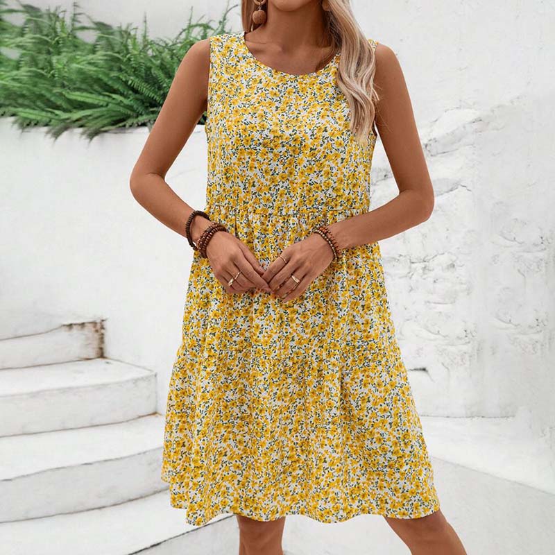 Damen Blumenkleid mit Rundhalsausschnitt Jully