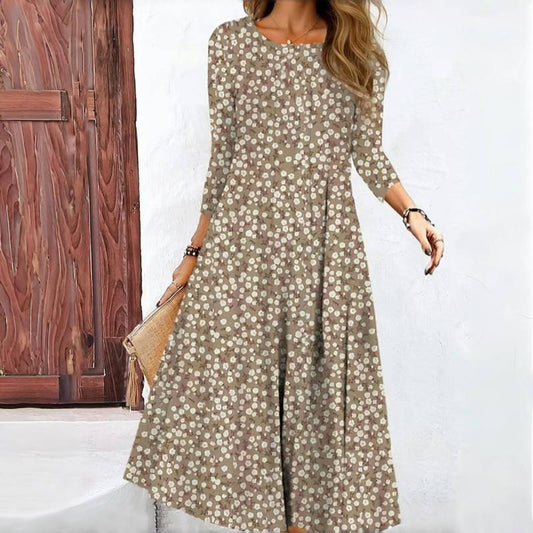 Damen Blumenkleid mit Rundhalsausschnitt aus Baumwolle Jully