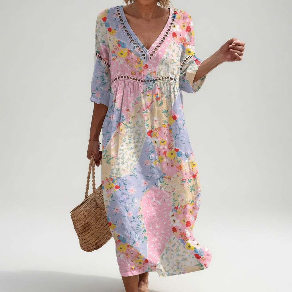 Damen Blumenkleid mit V-Ausschnitt und Blumenmuster Jully