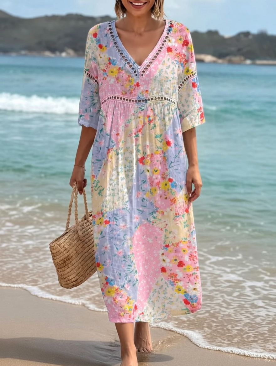 Damen Blumenkleid mit V-Ausschnitt und Blumenmuster Jully
