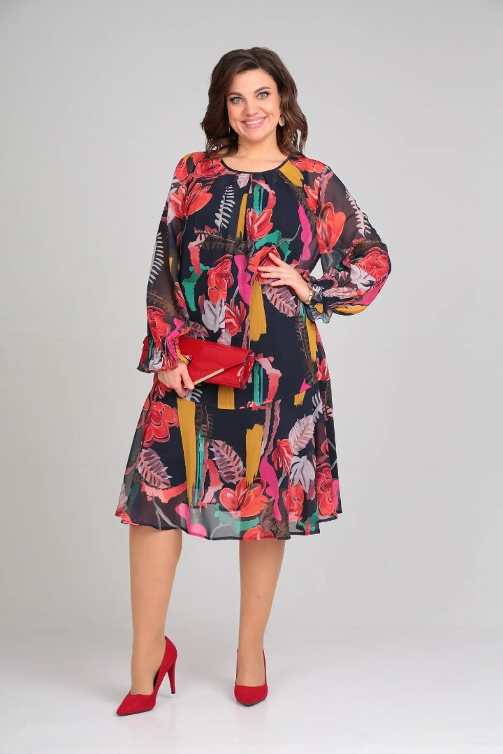 Damen Blumenkleid mit fließendem Schnitt und Blumenmuster Jully
