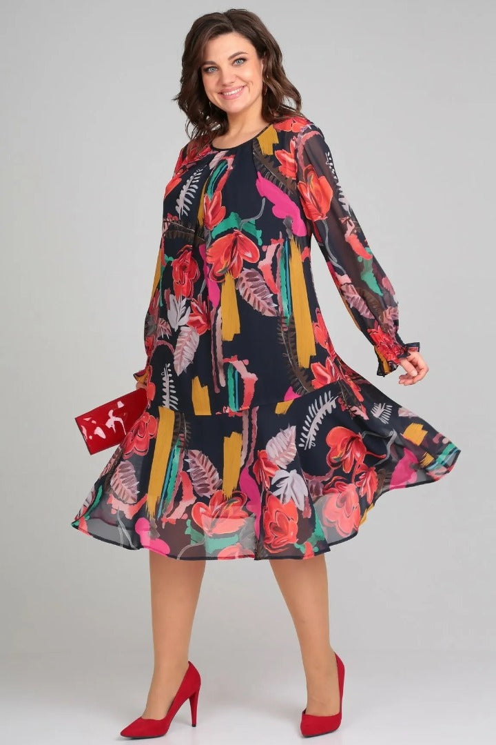 Damen Blumenkleid mit fließendem Schnitt und Blumenmuster Jully