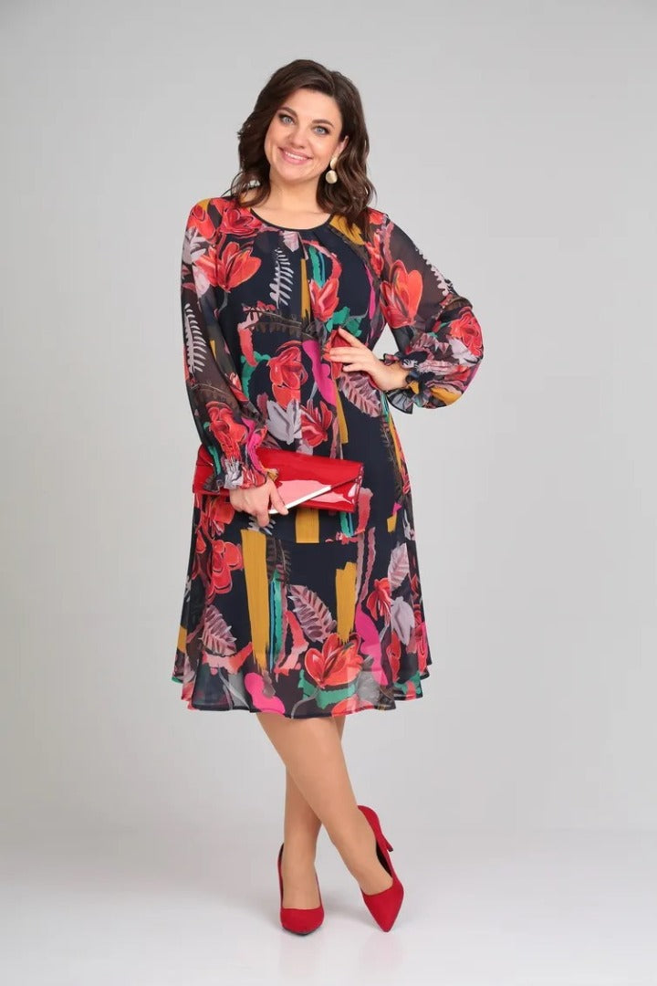 Damen Blumenkleid mit fließendem Schnitt und Blumenmuster Jully