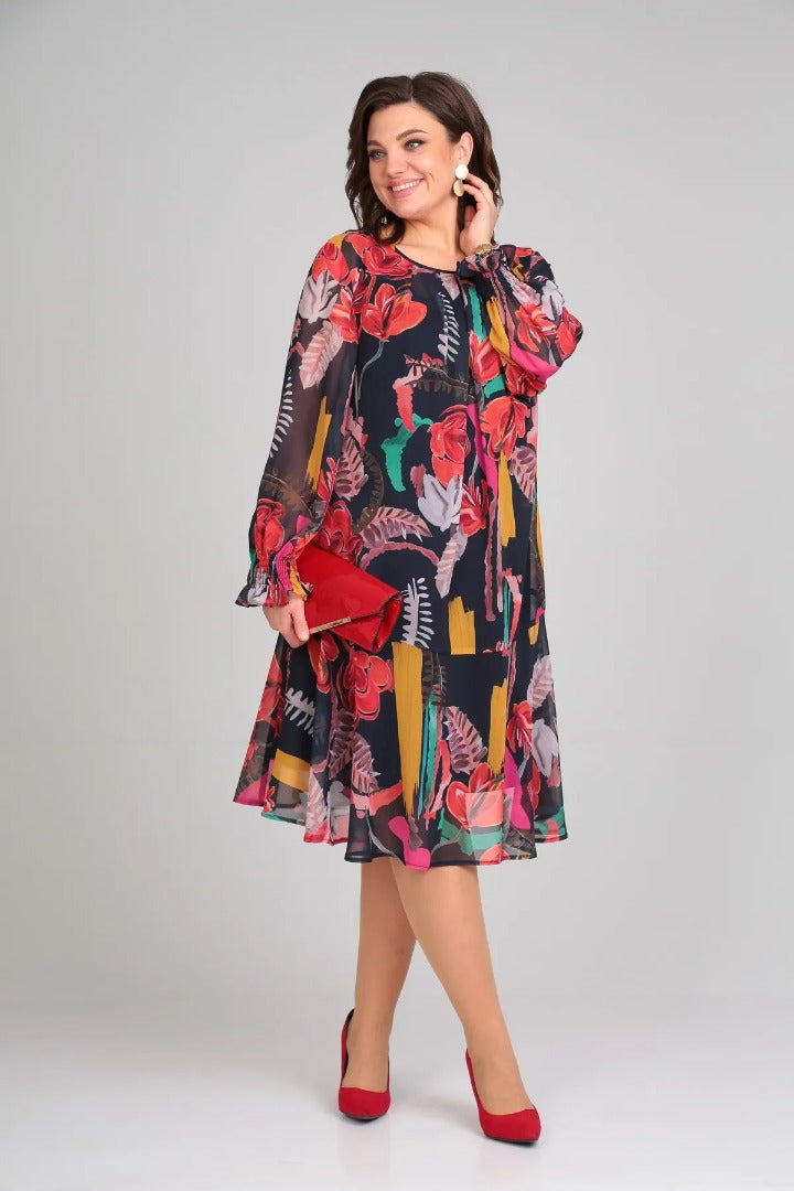 Damen Blumenkleid mit fließendem Schnitt und Blumenmuster Jully