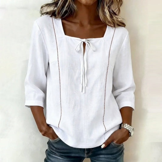 Damen Bluse aus Baumwoll-Polyester mit Karreeausschnitt Jully