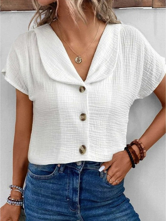 Damen Bluse aus Baumwolle-Leinen mit Kragen Jully