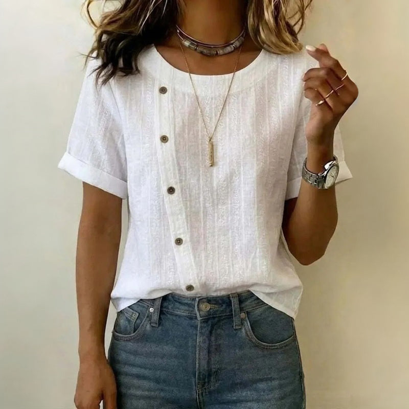 Damen Bluse aus Baumwolle mit Knöpfen Kurzarm Jully