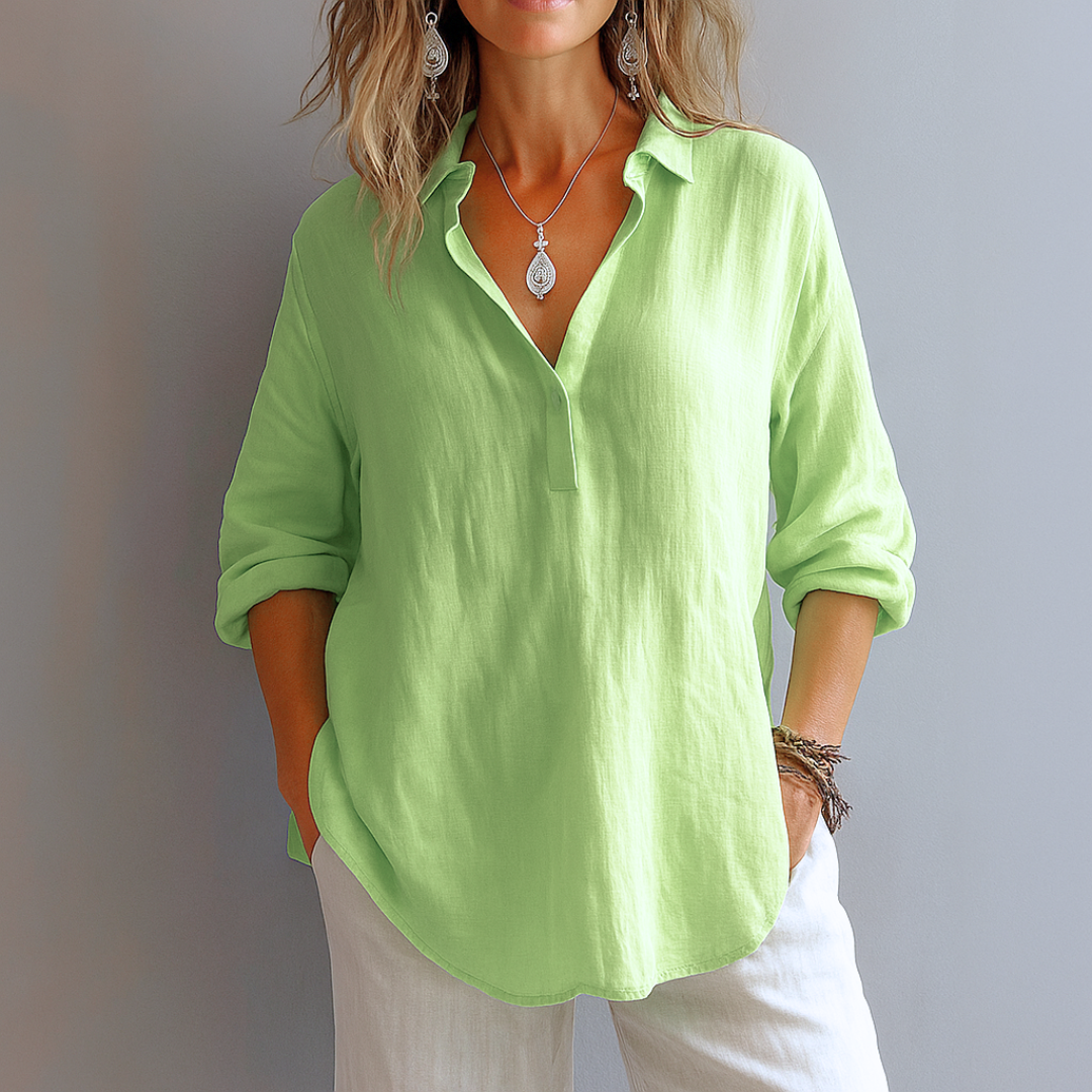 Damen Bluse aus Leinen mit V-Ausschnitt in Elegant Jully